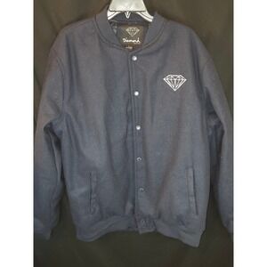 Diamond Supply Co Varsity Jacket Men's Size L‎ Navy Blue Embroidered Logo Bomber